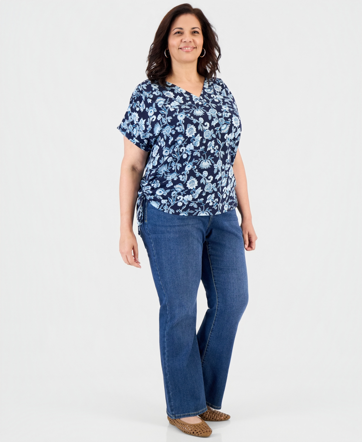 Style & Co Plus Drawstring-Side V-Neck T-Shirt, Macy's Exclusive