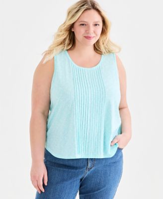 Plus Size Printed Pintuck Tank Top
