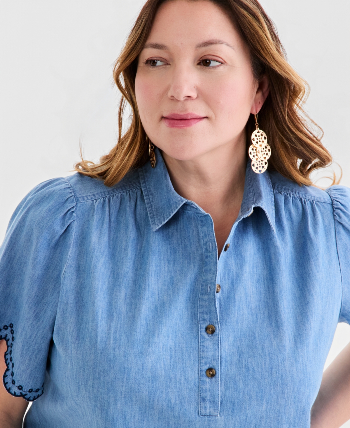 Style & Co Plus Cotton Scalloped Eyelet Shirt, Macy's Exclusive