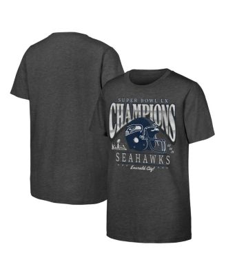 Big Boys and Girls Charcoal Seattle Seahawks Super Bowl LX Champions Prestigious Run Helmet T-Shirt