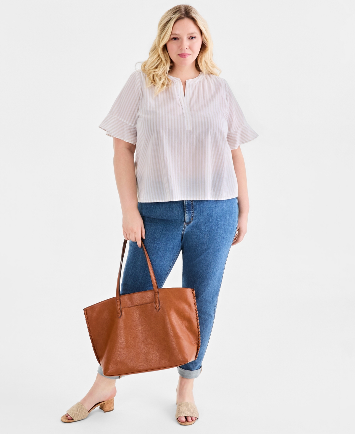 Style & Co Plus Flared-Cuff Split-Neck Top, Macy's Exclusive