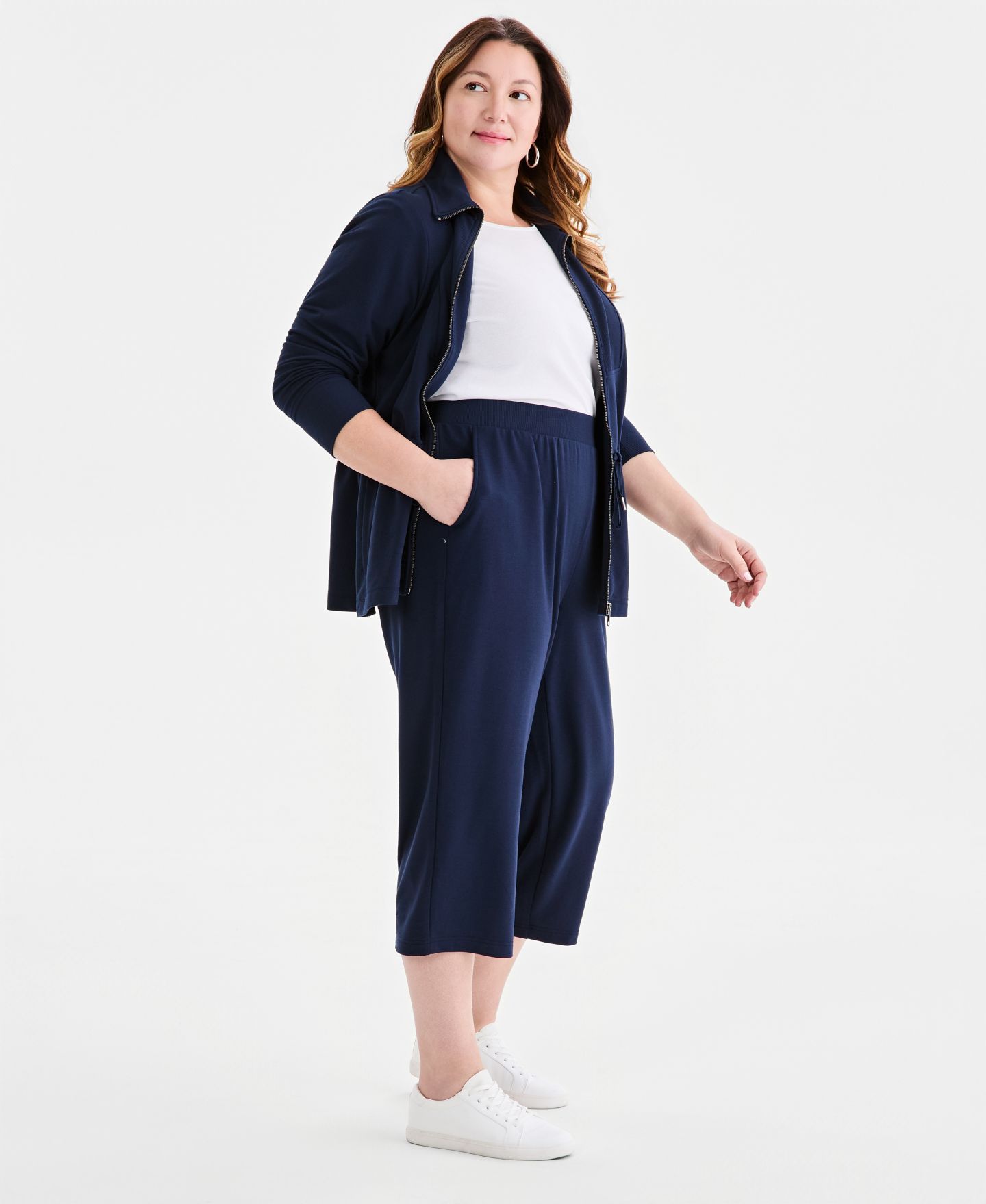 Женские брюки Style & Co Plus Size LuxLounge French Terry Capri, цвет: Синий — фото 2