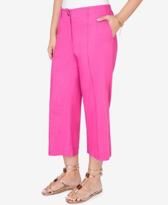 Petite Stretch Linen Wide-Leg Fly-Front Capri Pants