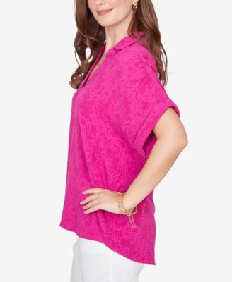 Petite Paisley Embossed Gauze Camp Shirt