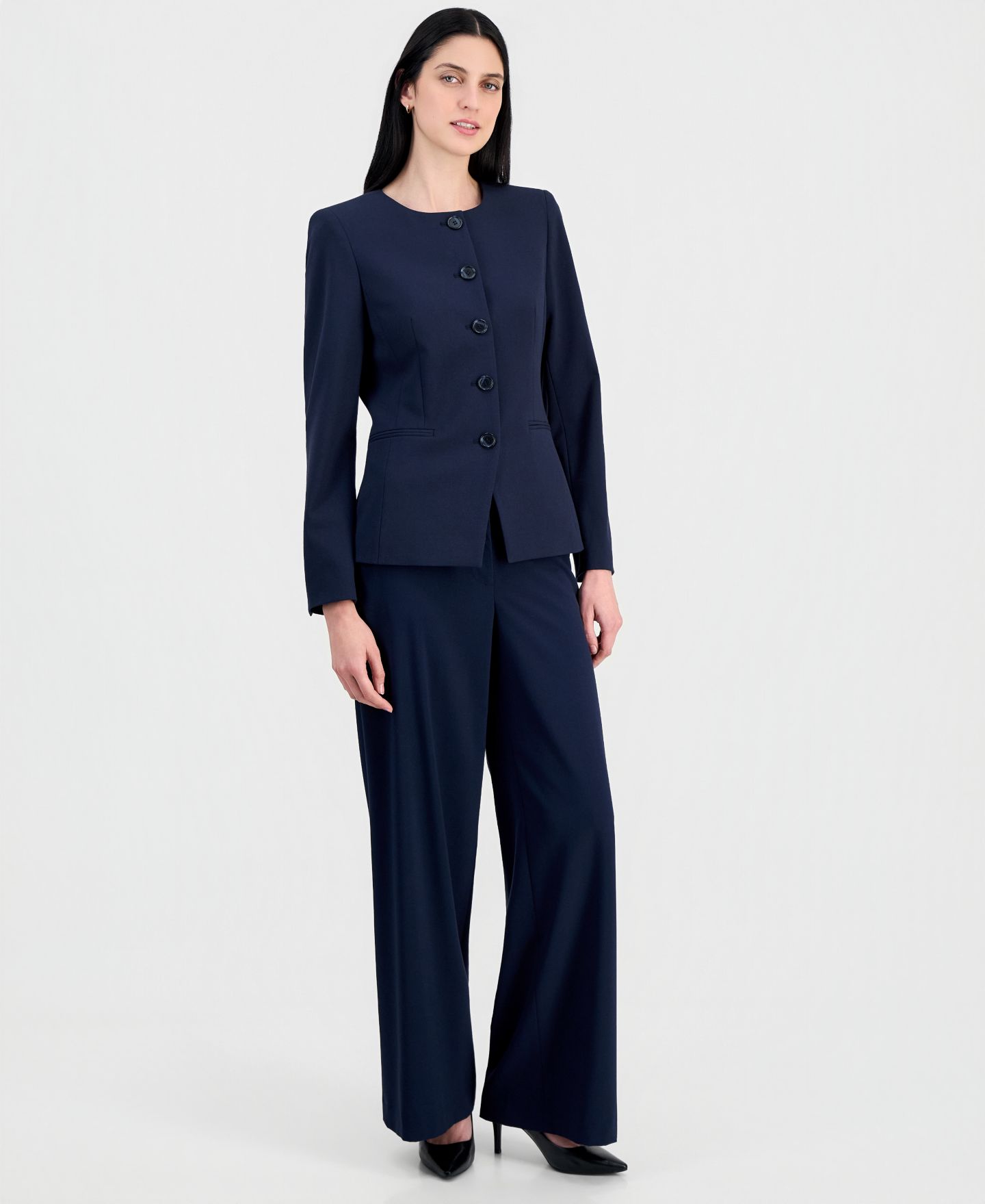 Женский пиджак Tahari ASL Collarless Button-Front Blazer, цвет: Тёмно-синий — фото 2