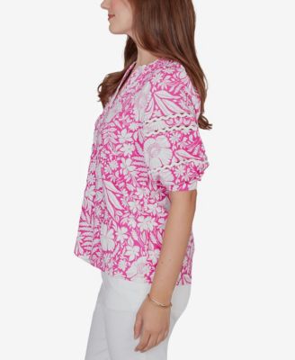 Petite Tropical Floral Trim Knit Top
