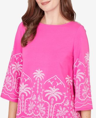Petite Palm Tree Embroidered Knit Top