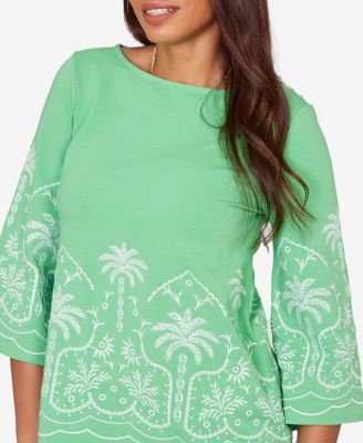 Petite Palm Tree Embroidered Knit Top