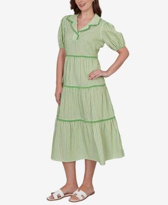 Petite Textured Stripe Tiered Maxi Dress