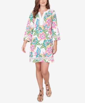 Petite Bold Tropical Solid Trim Shift Dress