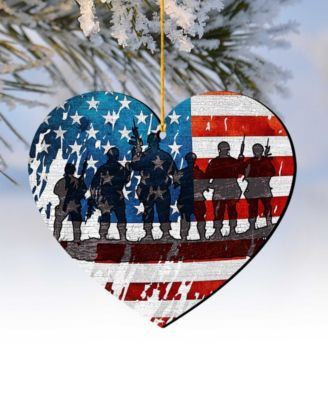 USA Military-Inspired Heart Holiday Ornaments, Set of 2