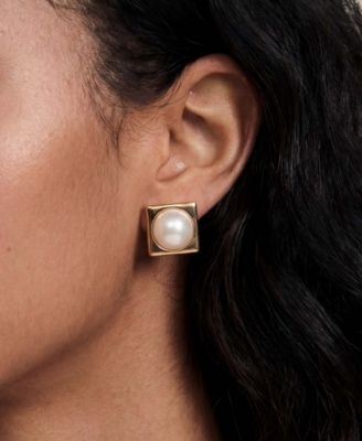 Square Freshwater Pearl Stud Earrings