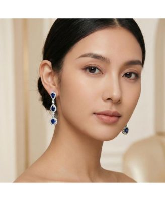 Elegant White Gold Plated Three Linear CZ Dangle Earrings