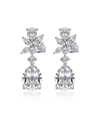 Dazzling White Gold Plated CZ Cluster Teardrop Earrings