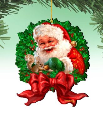 Wreath Santa Bow Holiday Ornaments, Set of 2