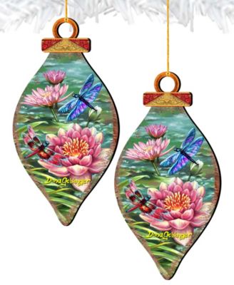 Dragonflies and Water Lilies Holiday Ornaments, Set of 2