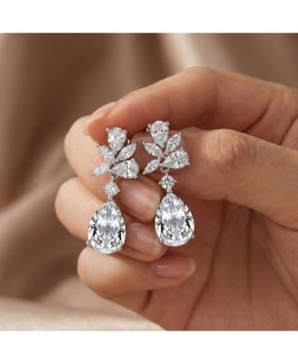 Dazzling White Gold Plated CZ Cluster Teardrop Earrings