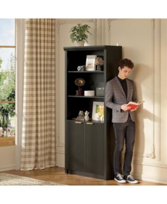 Tall Book Shelf and Bookcase, Wooden Bookcase with Doors, Modern Book Case with Large Storage Cabinet