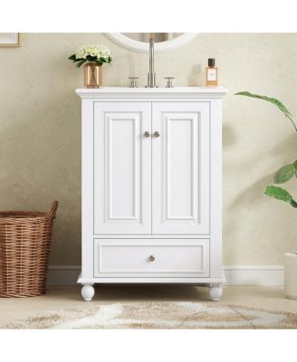 24 Inch Bathroom Vanity with Ceramic Sink, Soft-Close Doors, Adjustable Shelf and Drawer Organizer for Small Spaces