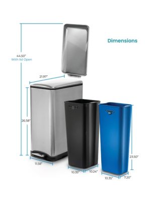 13 Gallon Dual Compartment Stainless Steel Kitchen Trash Can with Step Pedal and Soft Close Lid, Silver