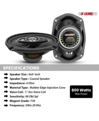 5Core 6x9 Car Speaker 4Pcs 800W 4Ohm 2 Way Coaxial Speaker Audio w Super Tweeter Fit for Vehicle