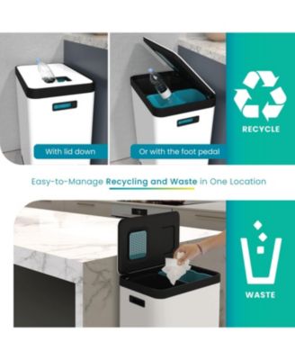 19 Gallon Stainless Steel Dual Trash and Recycling Can with CleanAura Odor Control and Soft Close Lid