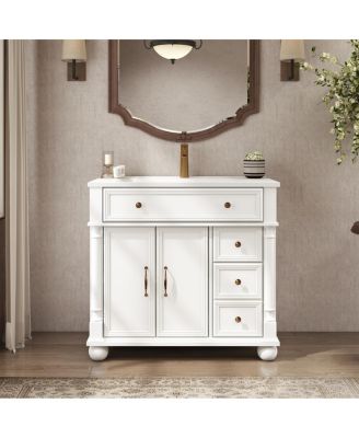 36"  Bathroom Vanity with Sink, Medieval Modern Solid Wood Roman Base, Flip Drawer Adjustable Storage, Easy Clean-Sillysis