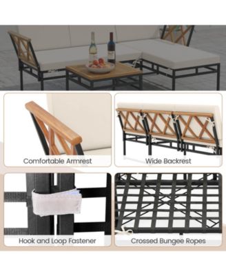 3 PCS L-Shaped Patio Furniture Set with Loveseat Square Coffee Table Soft Back