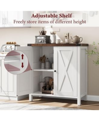 Small Storage Cabinet 2 Piece, Farmhouse Sideboard Buffet with 2 Doors & Adjustable Shelves, Entryway Console Cabinet for Living Room