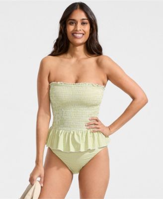 Women's Smocked Bandeau Peplum One Piece Swimsuit