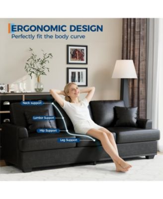 Modern 86" Sofa with 2 Throw Pillows, Deep Seat Couch with Upholstered Cushion & Removable Cover,Comfy