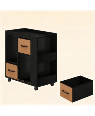 Rolling Storage Cart with 2 Fabric Drawers & 4 Shelves for Books, Magazines, Records