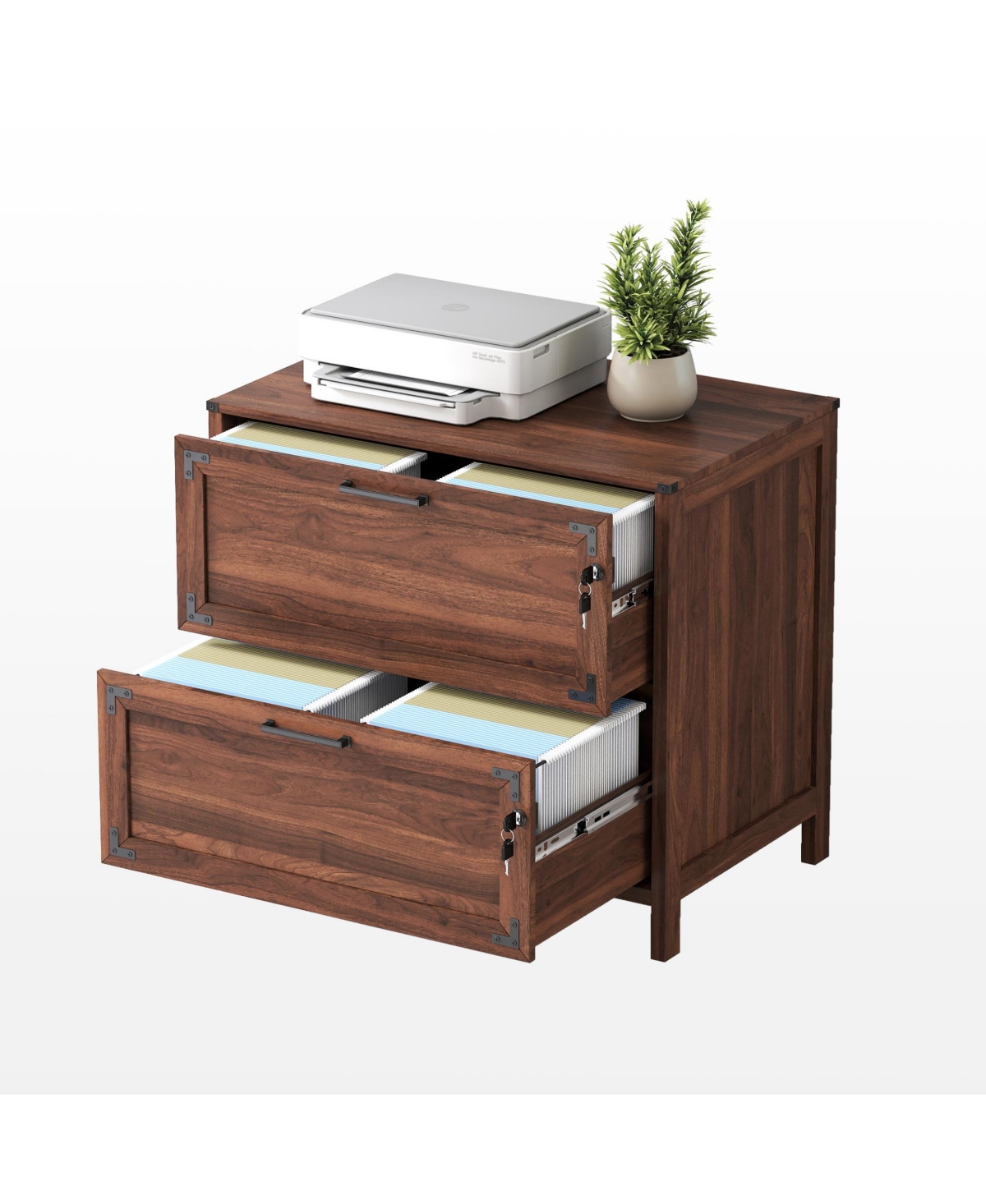 Rainsken 2 Drawer File Cabinet, Home Office Filing Organizer, Wood Lateral Filing Cabinet with Lock for Letter/Legal/A4/F4