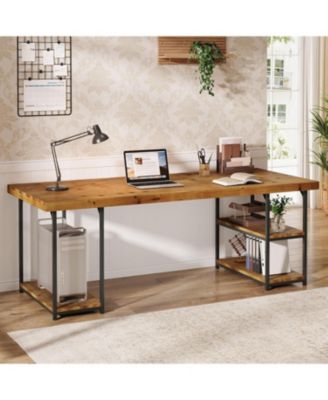 71-Inch Extra Long Desk with Shelves, Industrial Solid Wood Home Office Desk, Large Office Computer Table Writing Gaming Workstation