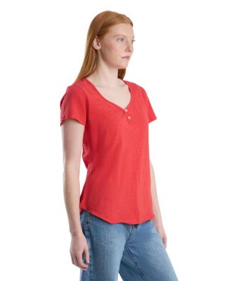 Women's V-Neck Henley Short Sleeve Tee