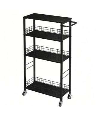 4-Tier Slim Storage Cart with Wood for Narrow Spaces - Multi-Purpose Use