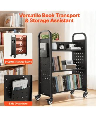 3-Tier Rolling Book Cart, 330 lbs Capacity, Silent Casters, Easy Assembly