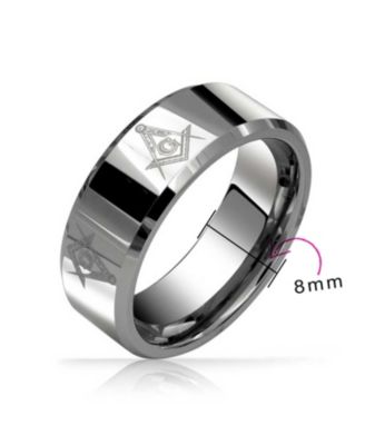 Square Compass Freemason Masonic Titanium Band Ring Silver Tone Comfort Fit 8MM
