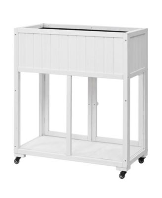 Patio 35.4"x17.7"x37.4" Mini Wood Cold Frame 2 Doors Garden Greenhouse with Wheels,Raised Bed with Liner