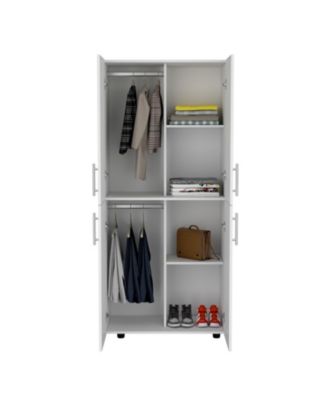 70inch Hazel Armoire 4-Door 6 Shelves 2 Hanging Rods Closet Cabinet