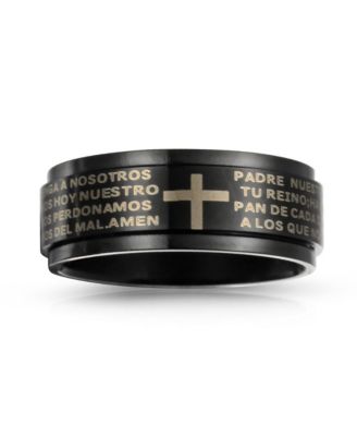 Black Spinner Religious Cross Words Lords Prayer Fidget Band Ring Stainless Steel