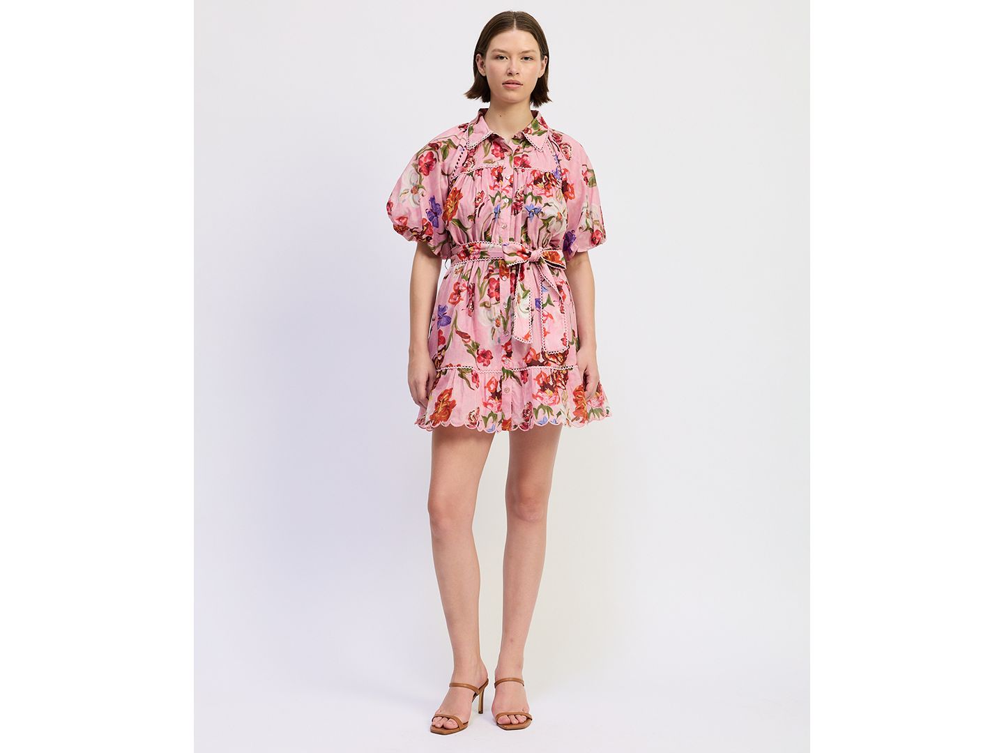 Женское платье En Saison Short-Sleeve Collared Mini, цвет: Розовый красный оливковый — фото 1