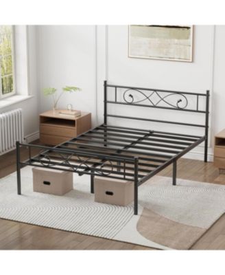Queen Platform Bed Frame, Metal with Fist Design Headboard, Under-Bed Storage, No Box Spring Required, Easy Assembly, Noise-Free