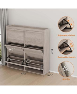 Shoe Cabinet with 6 Flip Drawers Narrow Cabinet with Adjustable and Removable Shelves Modern Wooden Shoe Organizer with Hidden Handle