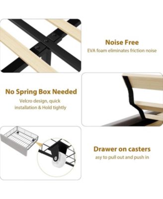 Bed Frame with 2 Drawers Vintage Velvet Upholstered Platform Wood Slats No Box Spring Beige