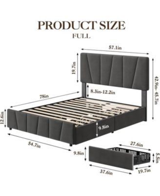 Linen Upholstered Bed Frame - Platform Bed Frame with 4 Storage Drawers & Adjustable Headboard, Wood Slat Support, No Box Sping Needed