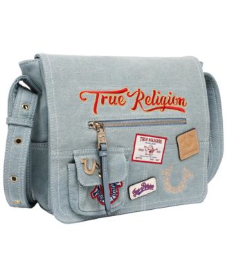 Multi Patch Denim Messenger Bag