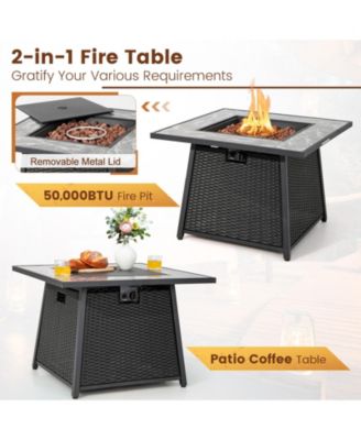 Set of 7 Patio Furniture Set w/ 35'' Propane Gas Fire Pit Table & Waterproof Cover
