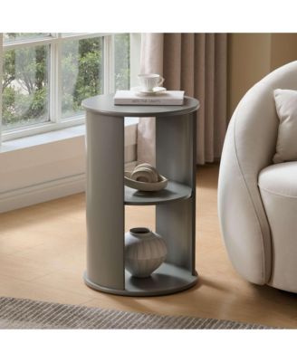 Round Side Table with Storage, 3-Tier Small Accent End Table for Living Room, Bedroom, Bedside, Office, Space-Saving Nightstand