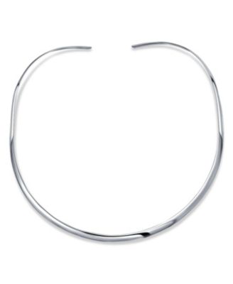 Simple Charm Slider Contoured Choker Collar Statement Necklace .925 Sterling Silver 3MM